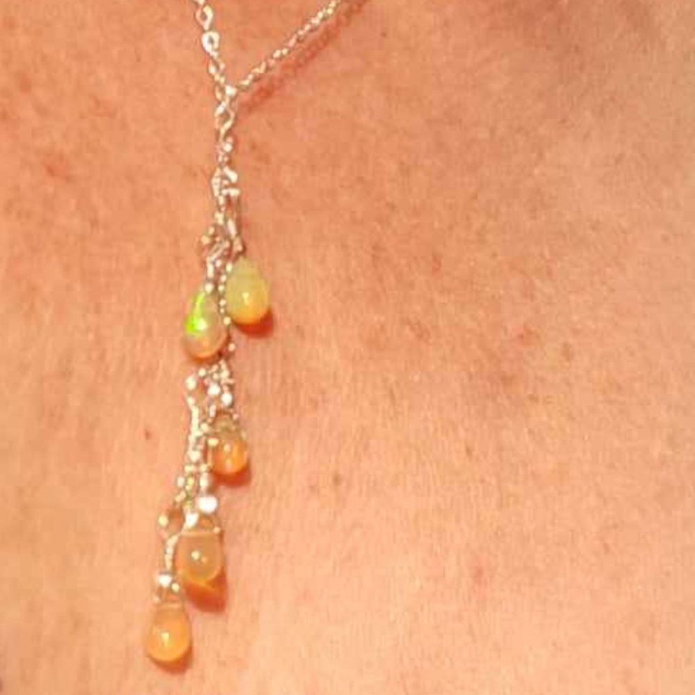 Dainty 16" Sterling Silver Chain with Tiny Genuine Opal beads (weak flash)